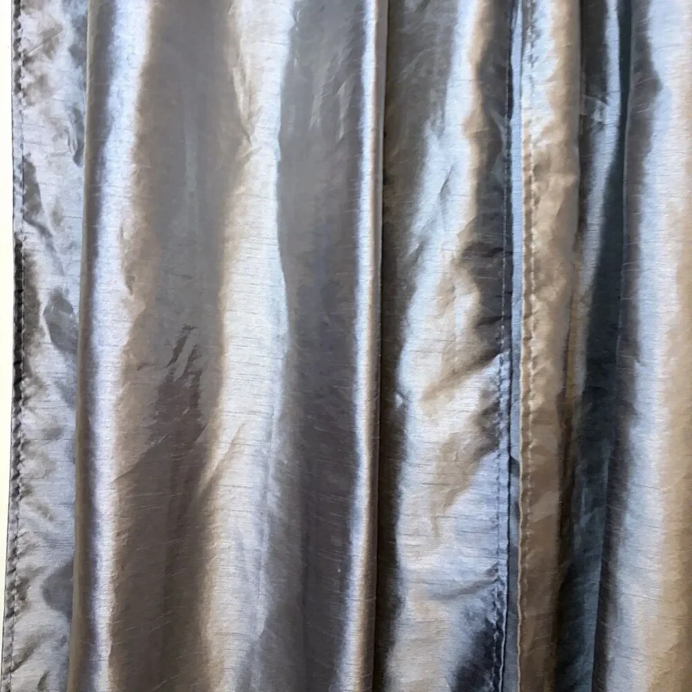 Metallic Gray Floor Length 36”x 84” Plain Rod Pocket Panel Curtains Set Of 2